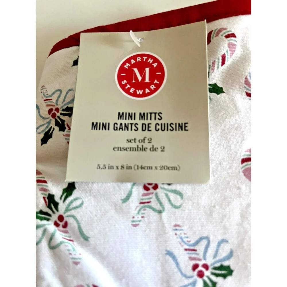 Martha Stewart Christmas Mini Oven Mitts Candy Canes Silicone Grip Set Of 2